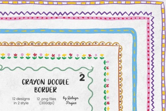 Download 12 Crayon Doodle Border, Decorative Page - Premium Resources
