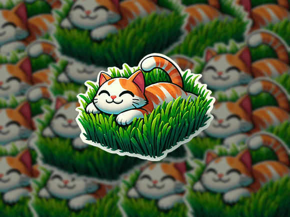 Download Relaxed Cat in Grass PNG Sticker Serene - Serene Collection