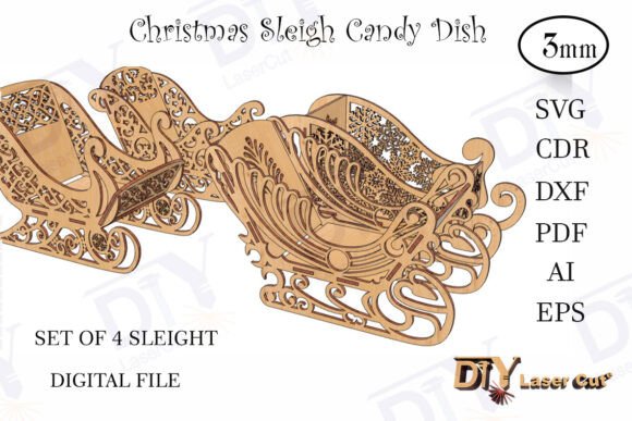 Download Set of 4 DIY Christmas Sleigh Candy Dish - Candy Collection